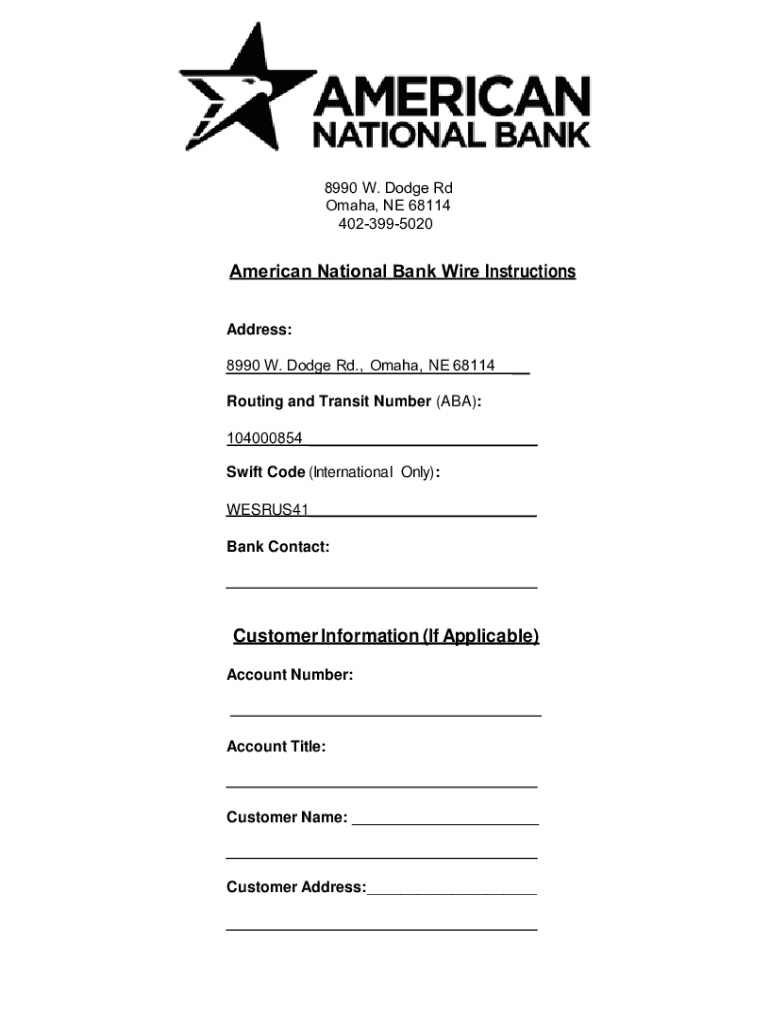 Fillable Online Customer Information (If Applicable) American National
