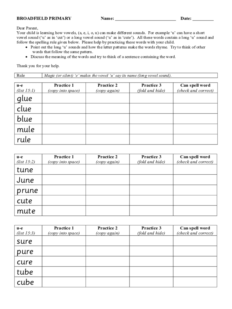 Fillable Online glue clue blue mule rule tune June prune cute mute sure