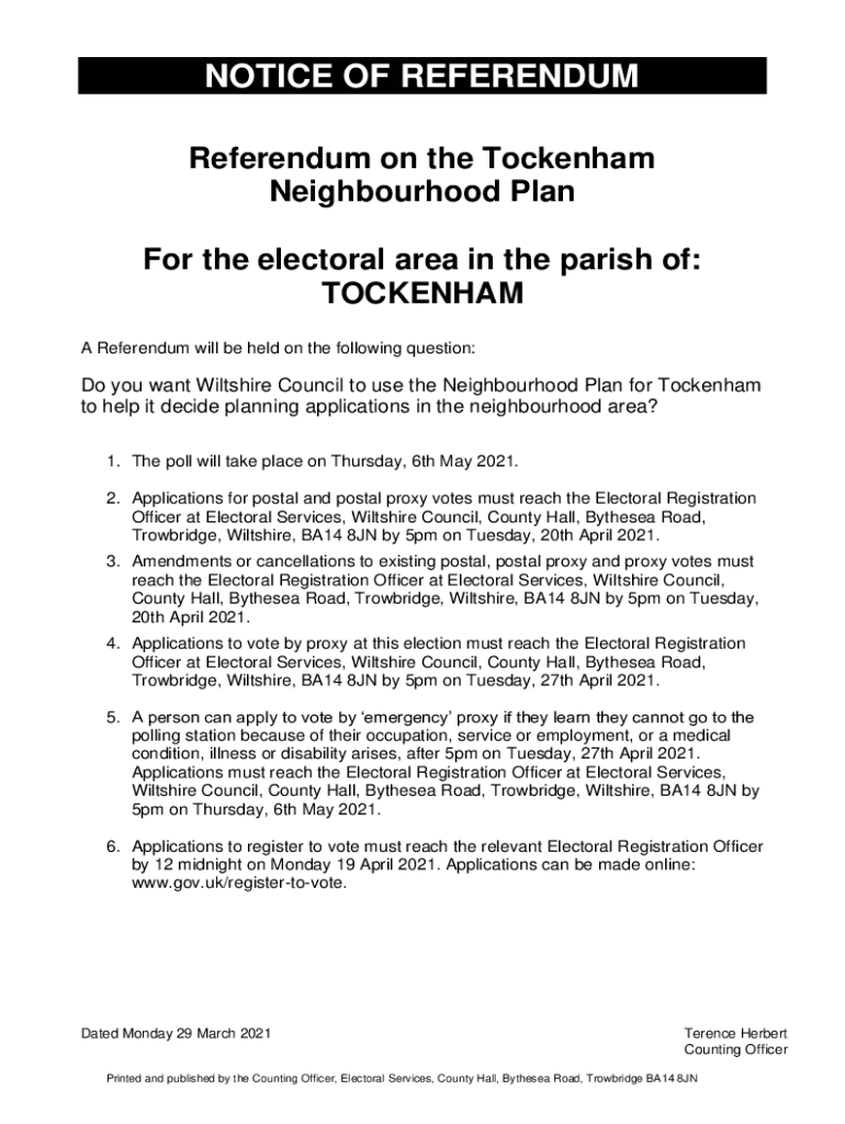 Fillable Online Notice of Referendum for the Padstow Neighbourhood Plan