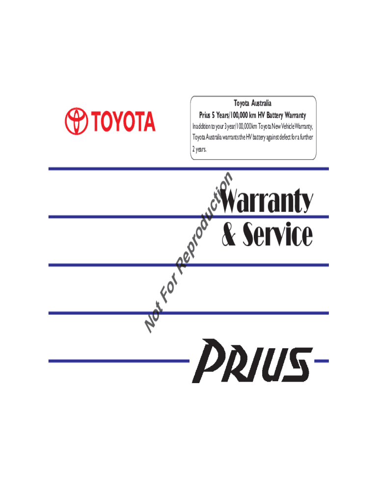 Fillable Online TOYOTA PRIUS WARRANTY & SERVICE HANDBOOK Pdf ... Fax ...