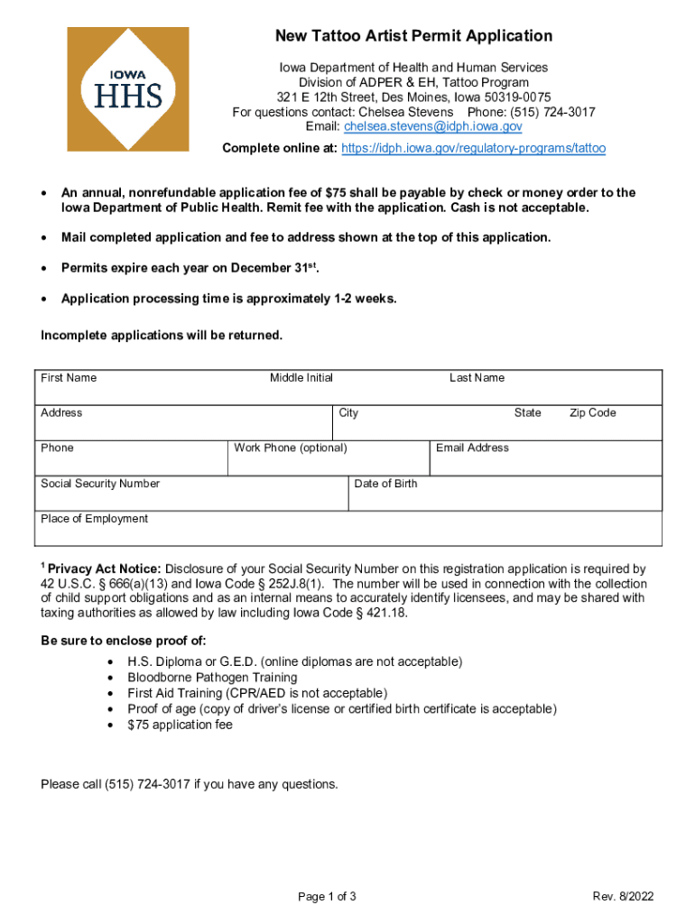 Tattoo Program - Artists - Iowa Department of Human Services Preview on Page 1