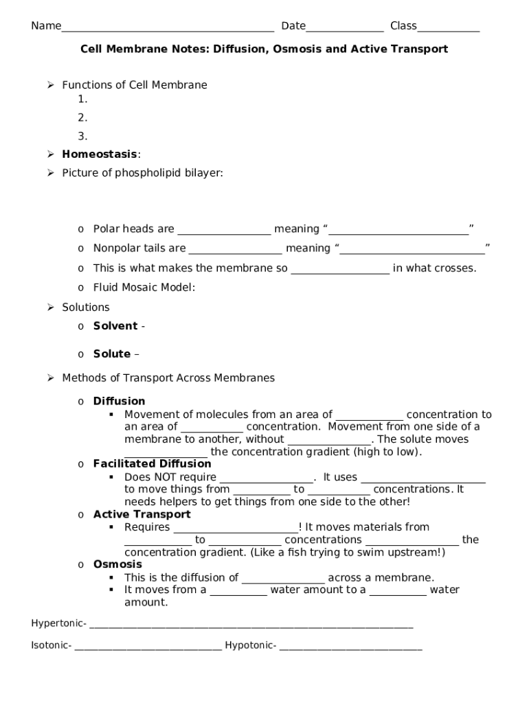 Cell Membrane Osmosis Diffusion Fill In Notes.doc - Denton ISD Doc ...