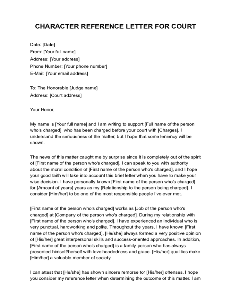Fillable Online Character Reference for Court Reference Letter Fax