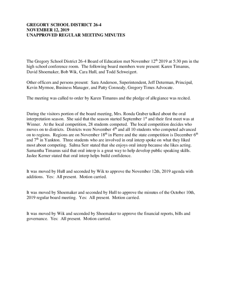 Fillable Online gregory k12 sd Gregory Board Fax Email Print pdfFiller
