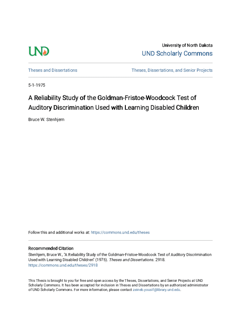 Fillable Online A Reliability Study of the Goldman-Fristoe-Woodcock ...