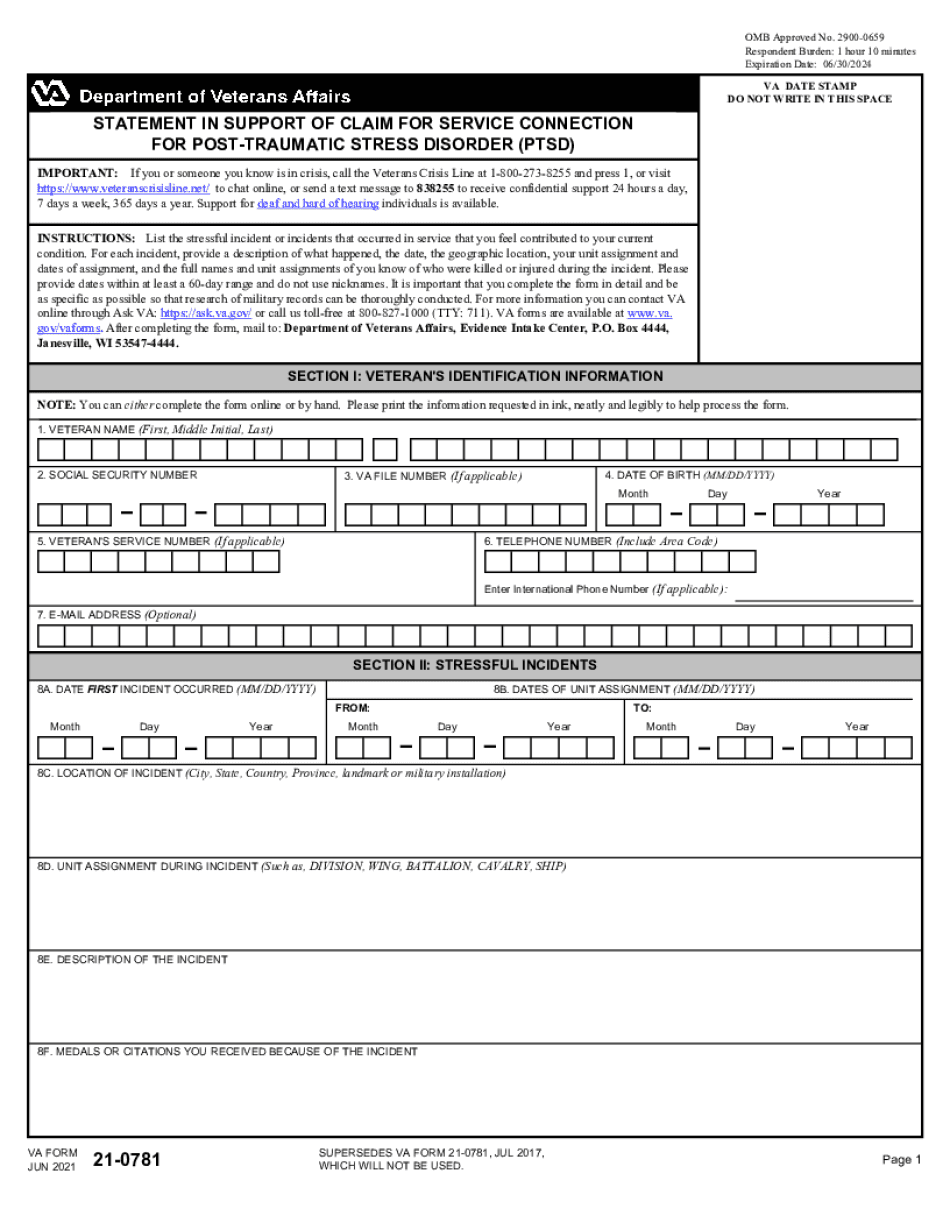 Fillable Va Form 21-0781 | Free Printable PDF Sample