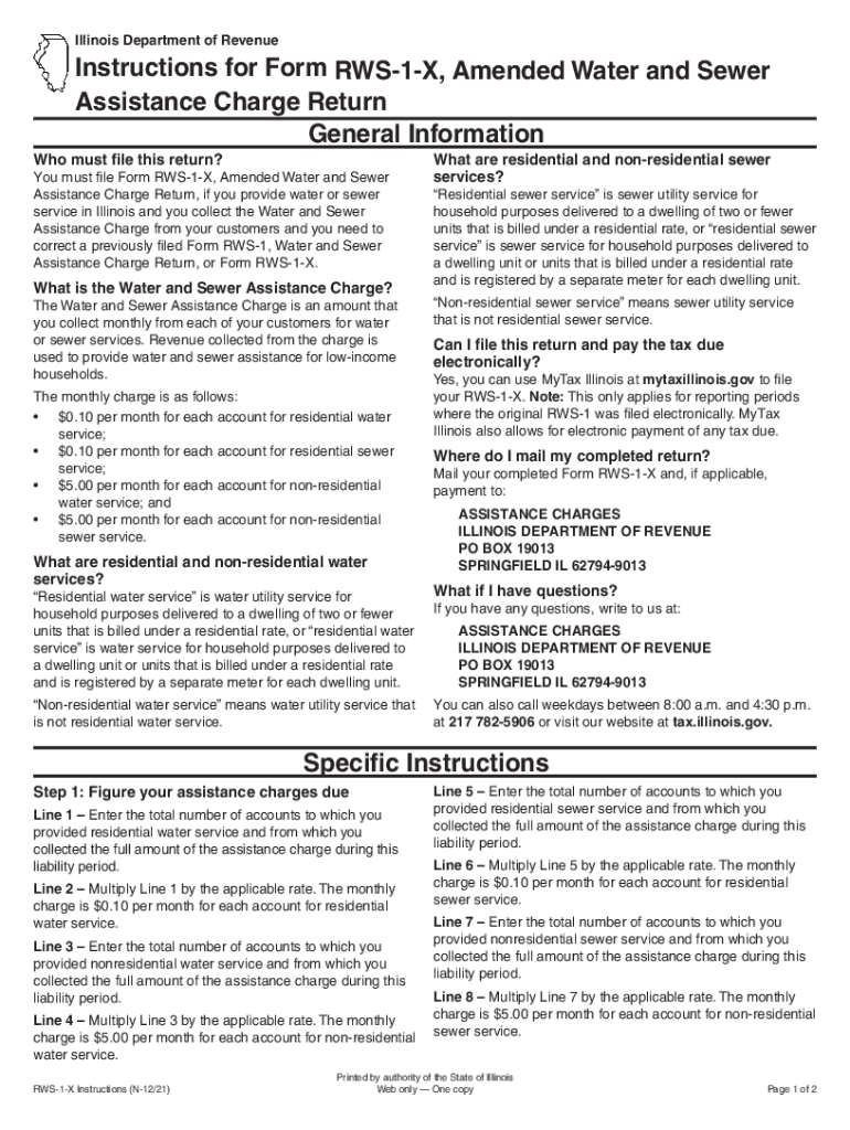 Fillable Online tax illinois Instructions for Form RWS1X, Amended