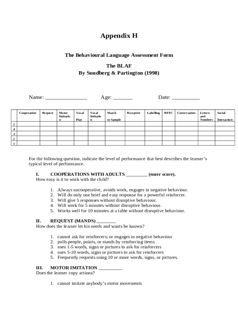 The Behavioral Language Assessment Amazon AWS Doc Template pdfFiller