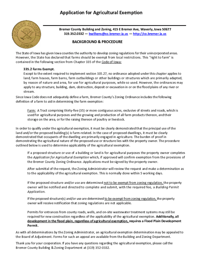 Fillable Online Tax Credits & Exemptions to Bremer County, IA