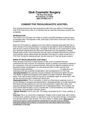 Consent for Medium depth peel/ Trichloroacetic Acid Peel