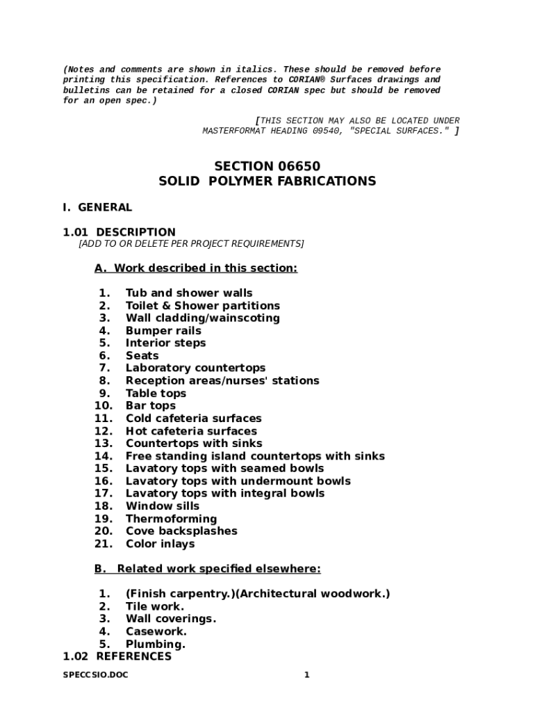 CSI Open Spec Vanity Tops. CSI 3Part Specifications. Doc Template