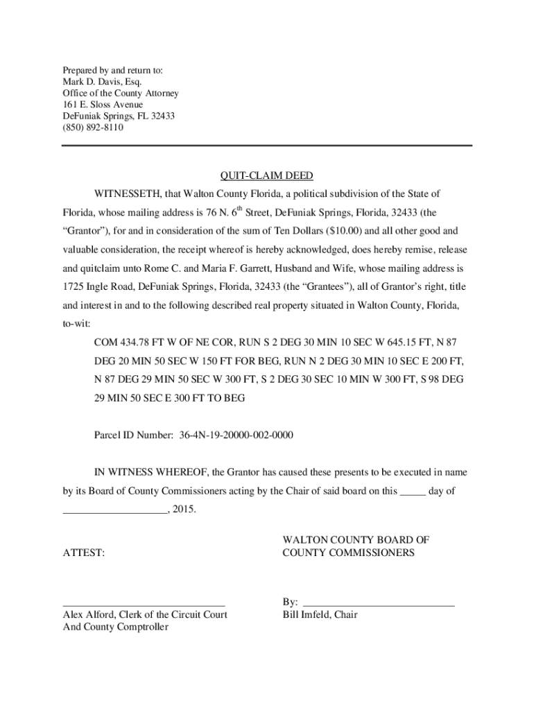 Fillable Online 150175 QuitClaim Deed (Walton Co. to Rome Garrett