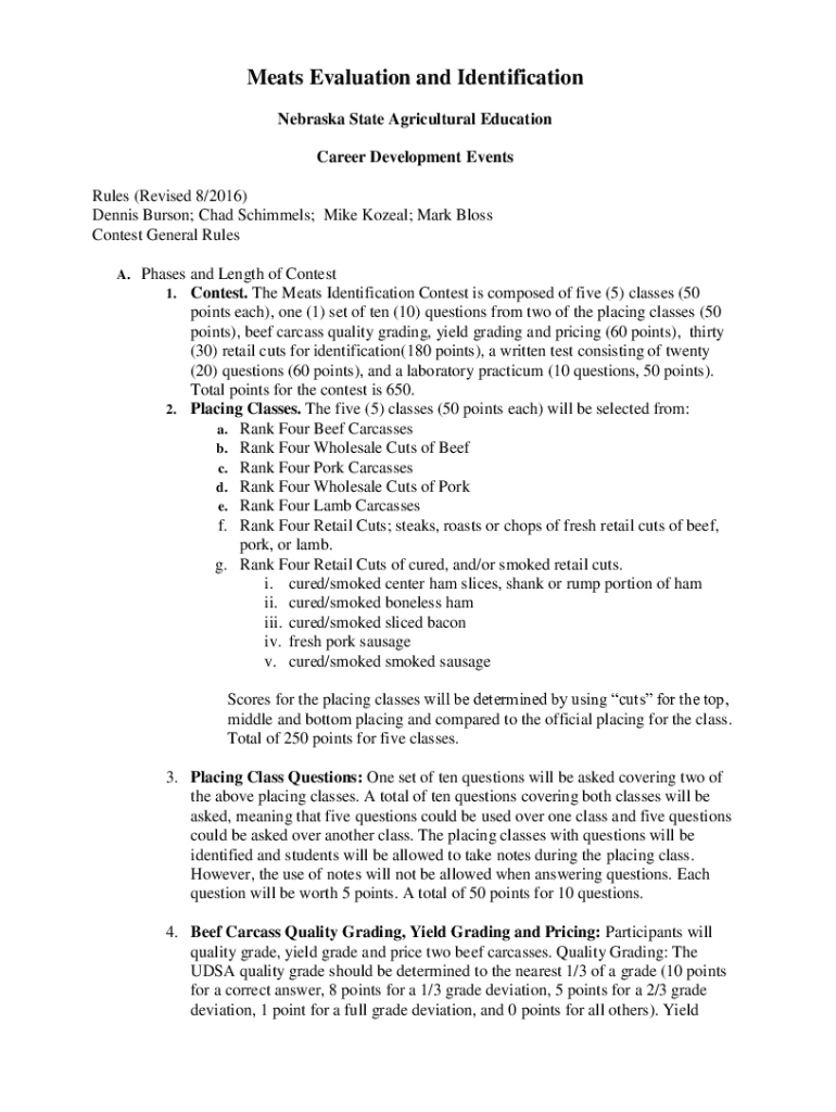 Fillable Online animalscience unl Meats Evaluation and Identification