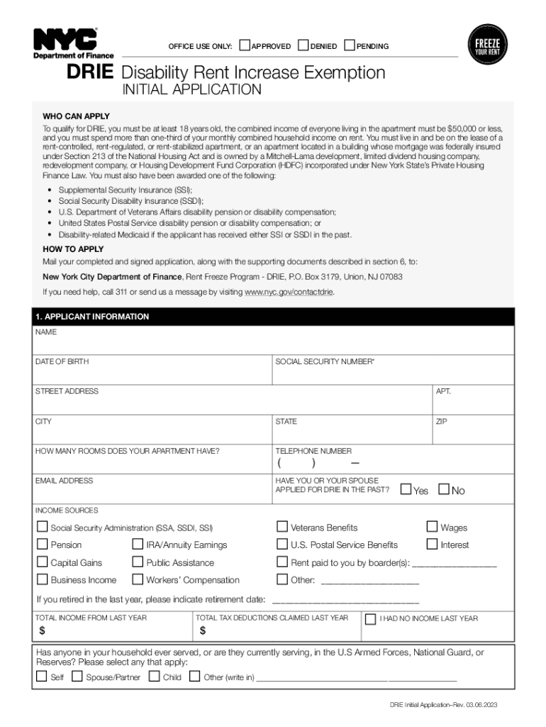 Fillable Online DRIE Disability Rent Increase Exemption NYC.gov Fax
