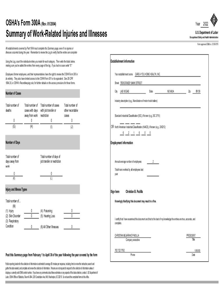 Fillable Online OSHA FORM 200 A. OSHA Recodkeeping Forms Fax Email ...