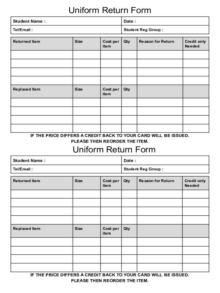 Uniform returns form x 2 (photo copy) Preview on Page 1