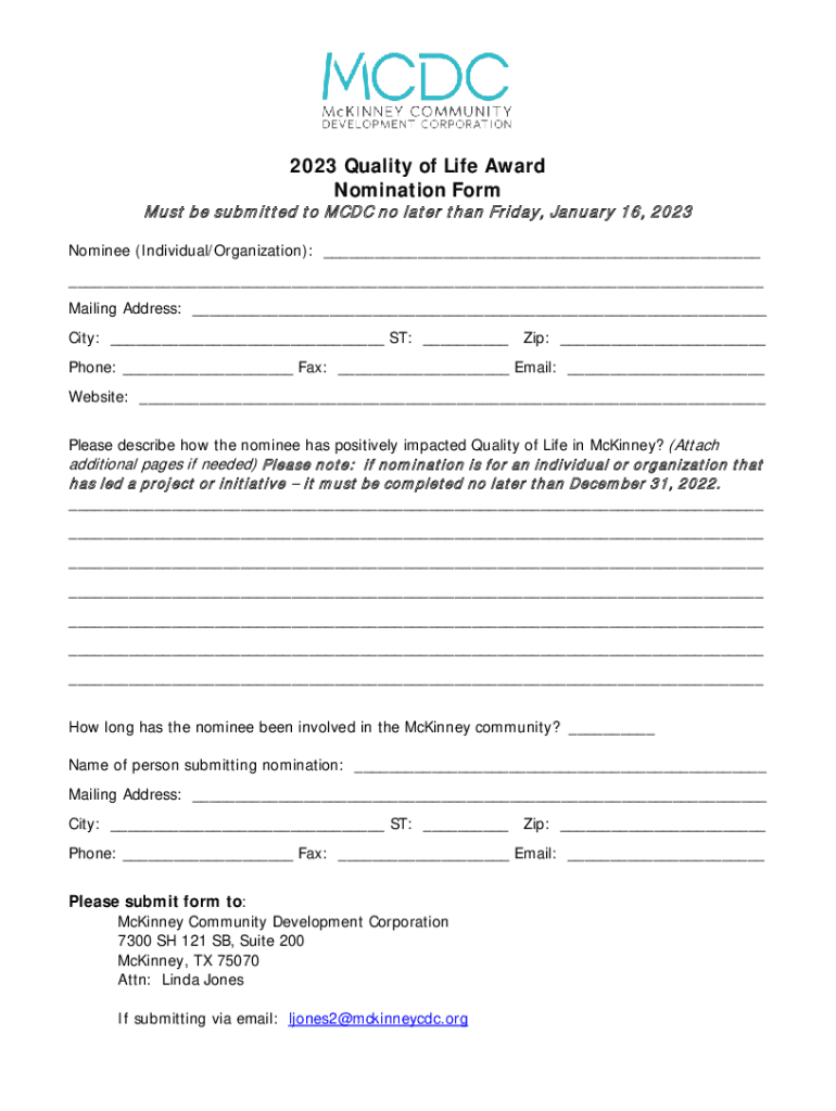 Fillable Online Nomination Form 2023 Guidelines available online Fax