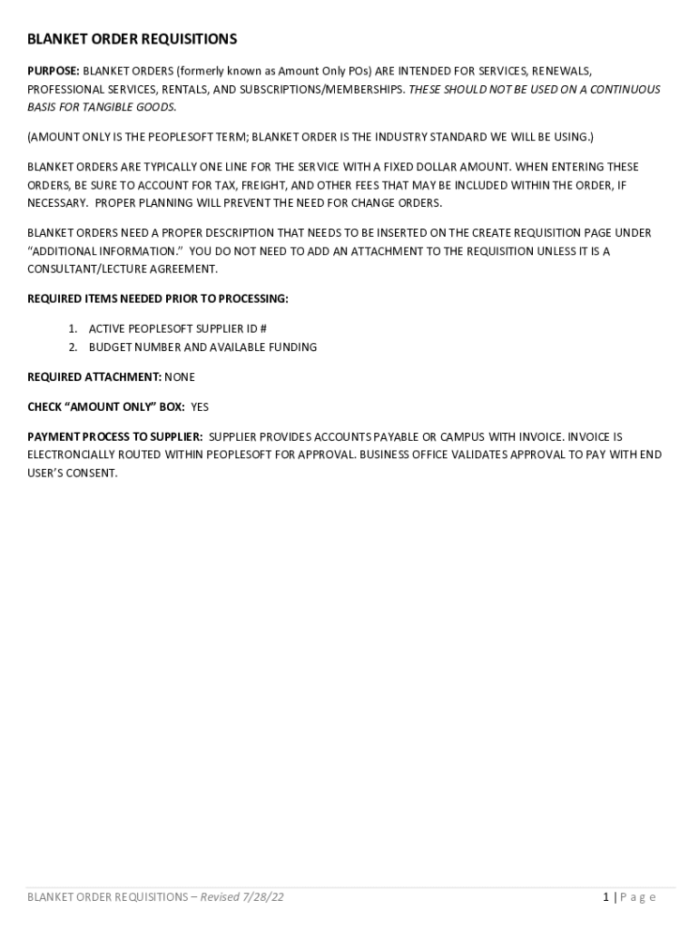 Fillable Online The Blanket Purchase Order Why and When to Use One Fax