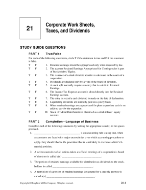 Corporate Work Sheets, Taxes, and Dividends