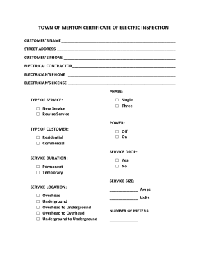 Fillable Online TOWN OF MERTON CERTIFICATE OF ELECTRIC INSPECTION Fax ...