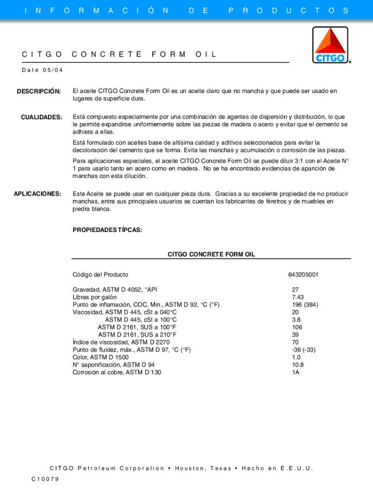 Completable En línea Concrete Form Oil ISO 95 Products DA