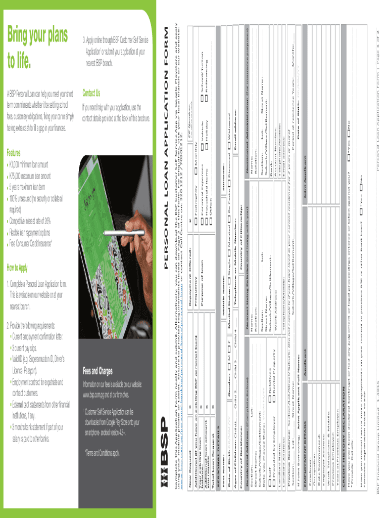 Fillable Online Personal Loan Application Form BSP Fax Email Print
