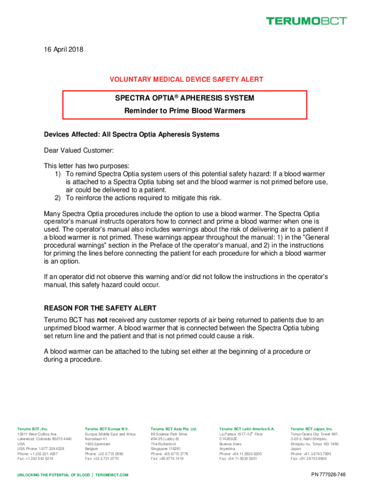 Fillable Online Terumo BCT customer letter template Fax Email Print