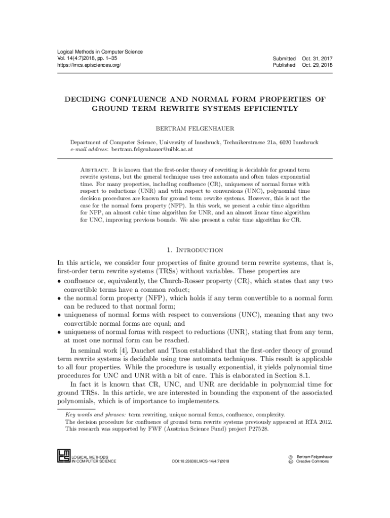 Fillable Online Deciding Confluence and Normal Form Properties of Ground Term Fax Email