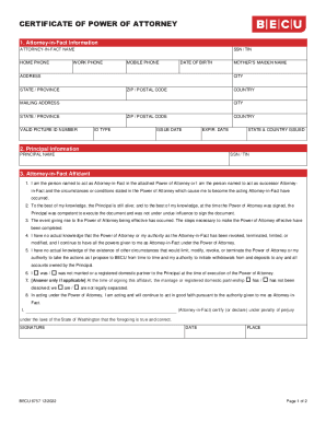 P-6757 BECU Certificate of Power of Attorney Packet