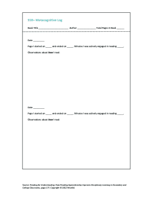 Fillable Online SSR+ Metacognitive Log Sample Template Fax Email Print ...