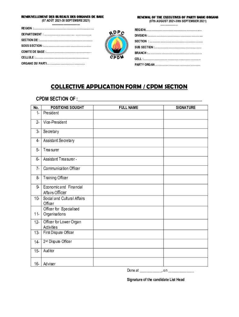 Fillable Online COLLECTIVE APPLICATION FORM / CPDM SECTION Fax Email