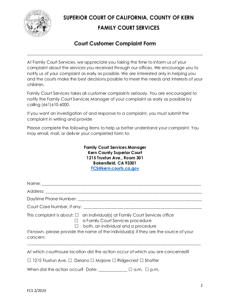 Fillable Online family court services client complaint form Fax Email