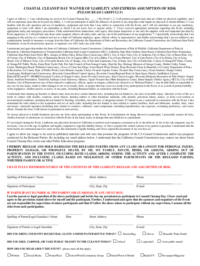 Fillable Online ADOPT-A-BEACH WAIVER OF LIABILITY AND EXPRESS ... Fax ...