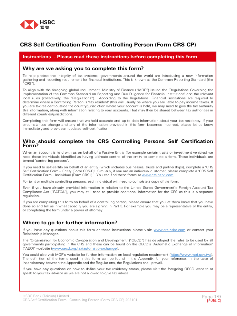 Fillable Online ControllingPersonTaxResidencySelfCertification