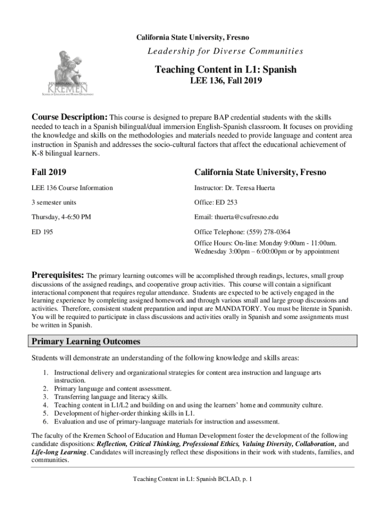 Fillable Online Fresno State Bilingual Authorization Program (BAP) Fax