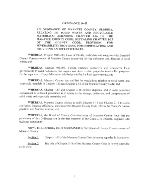Fillable Online MANATEE COUNTY ORDINANCE 16-45, SOLID WASTE AND