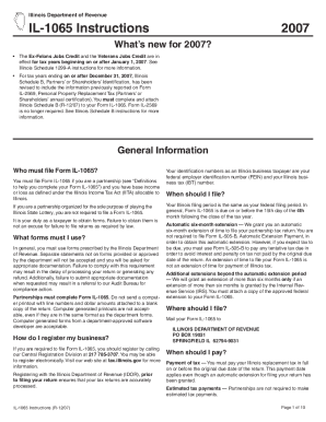 Fillable Online tax illinois 2007 IL-1065-X Instructions - Illinois ...