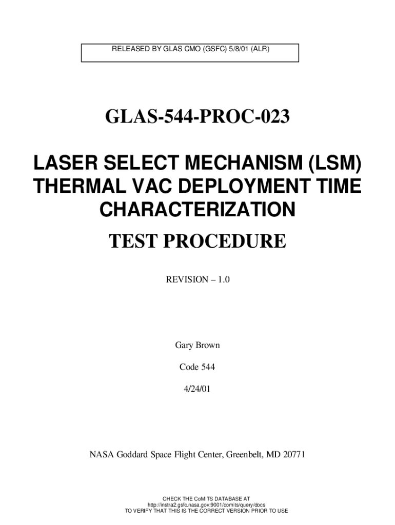Fillable Online Thermal Vacuum Test Procedure For The GLAS Super