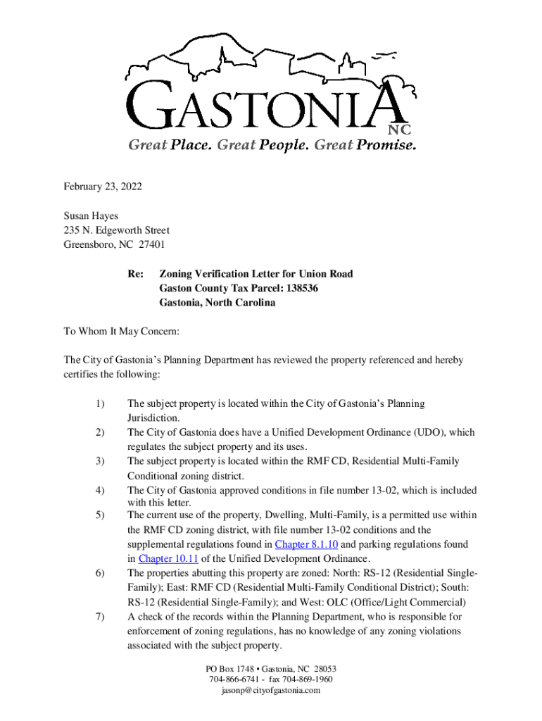 Fillable Online City of Gastonia Zoning Verification Letters Fax
