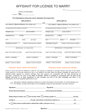 Fillable Online affidavit for license to marry - state of michigan Fax ...