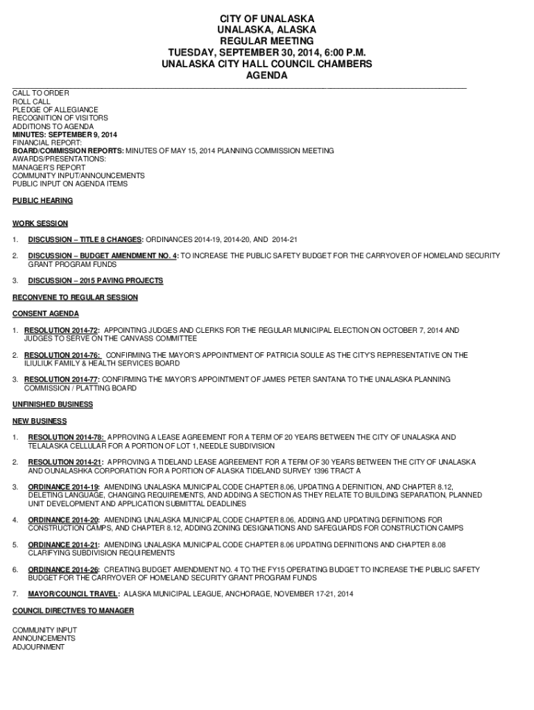 Fillable Online Unalaska City Hall Council Chambers 43 Raven Way