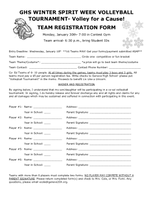 Fillable Online Volley for a Cause! TEAM REGISTRATION FORM Fax Email ...