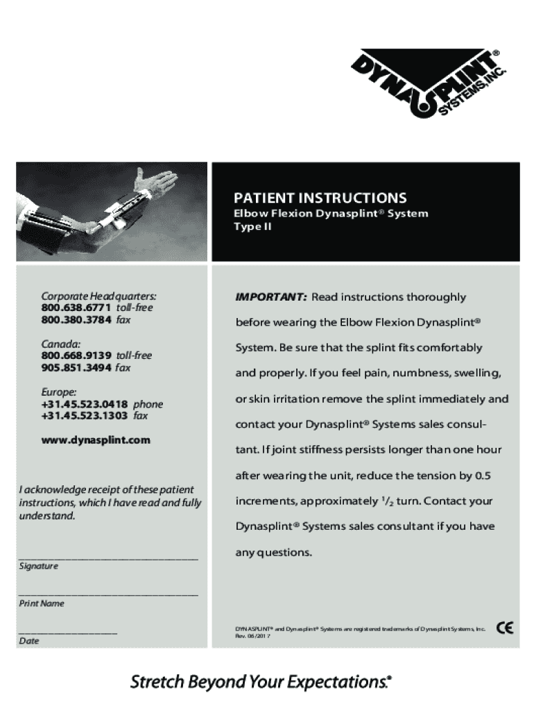 Fillable Online Use of elbow dynasplint for reduction of elbow flexion