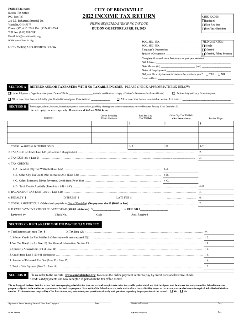 Fillable Online 2022 TAX RETURN Vandalia, OH Fax Email Print