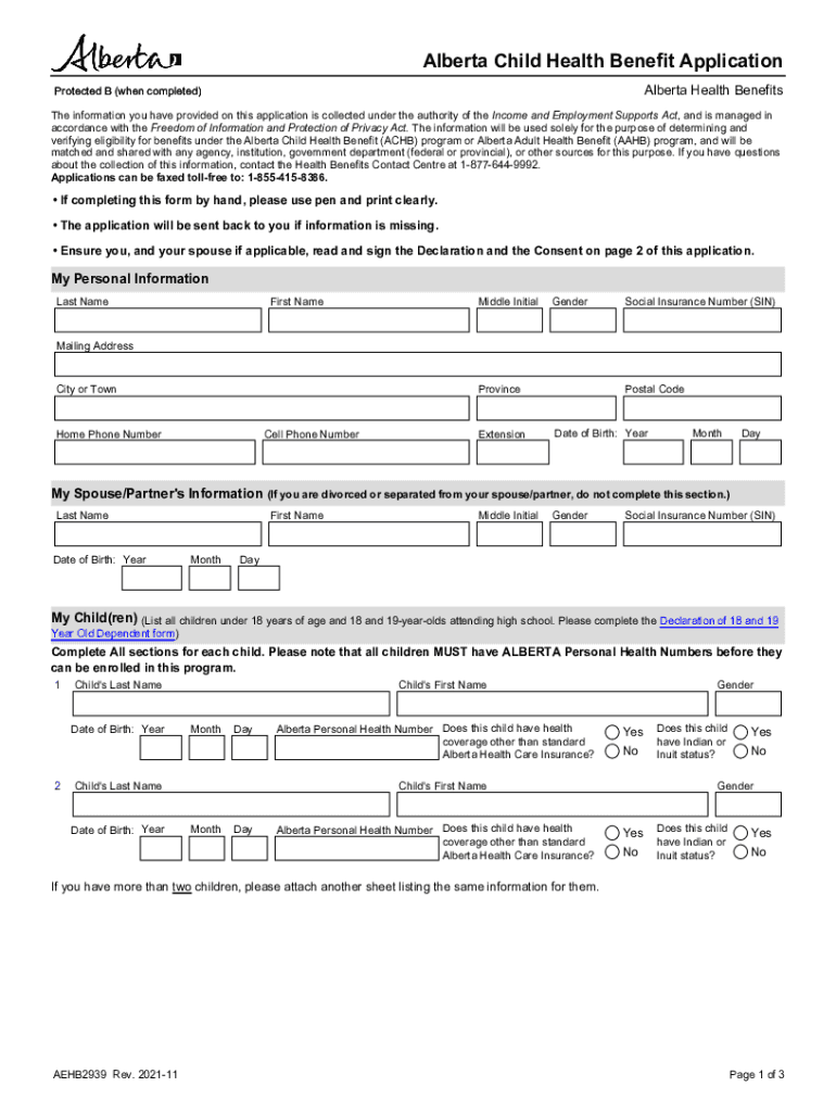 alberta child health benefit form Preview on Page 1