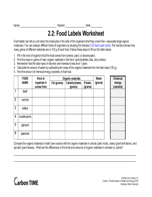 2.2: Food Labels Worksheet - Carbon TIME