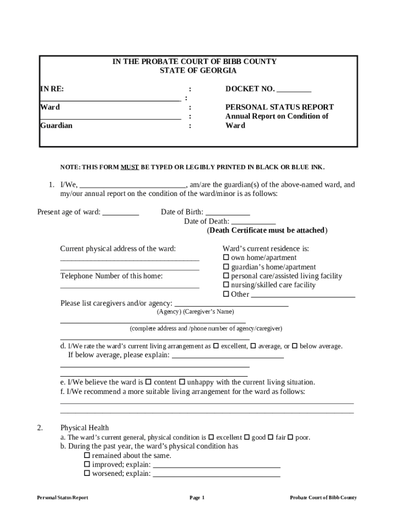 Personal Status Report without Affidavit Whitfield County,