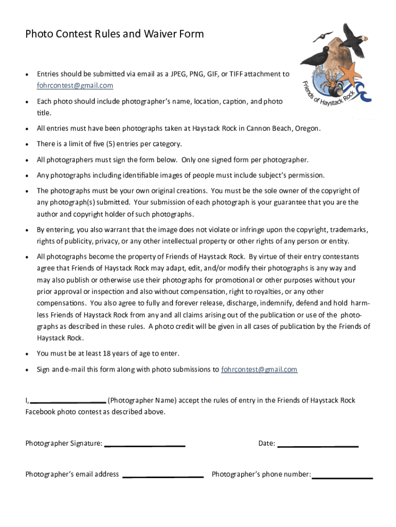 Fillable Online Photo Contest Rules and Waiver Form Fax Email Print