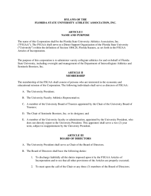 Fillable Online BYLAWS OF THE FLORIDA STATE UNIVERSITY ATHLETIC ... Fax ...