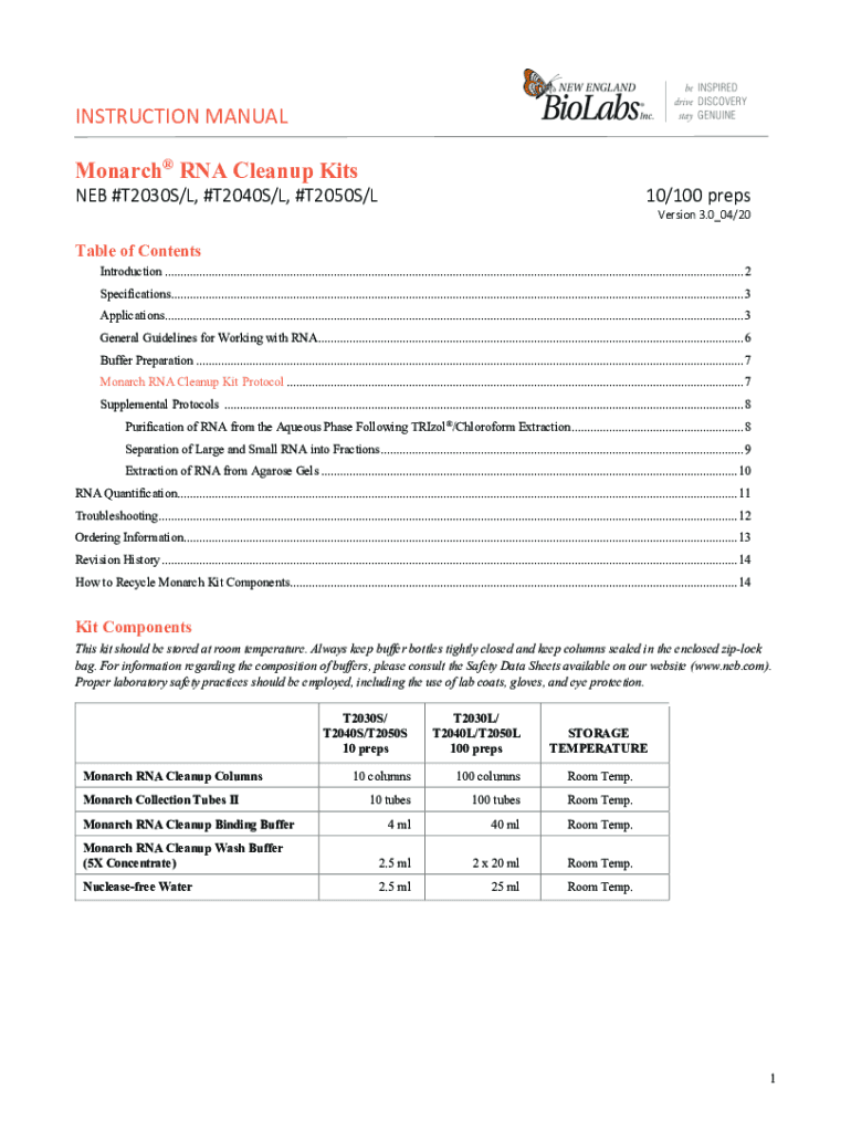 Fillable Online Quick Protocol for Monarch Total RNA Miniprep Kit (NEB
